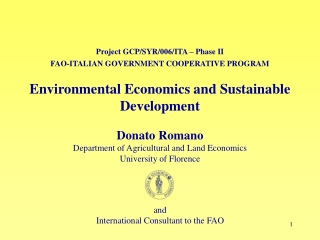 Project GCP/SYR/006/ITA – Phase II FAO-ITALIAN GOVERNMENT COOPERATIVE PROGRAM