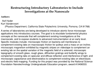 Restructuring Introductory Laboratories to Include Investigations at the Nanoscale