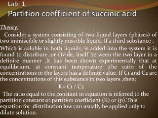 Lab. 1 Partition coefficient of  succinic  acid