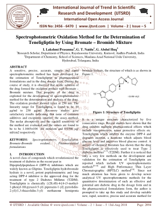 Spectrophotometric Oxidation Method for the Determination of Teneligliptin by Using Bromate - Bromide Mixture