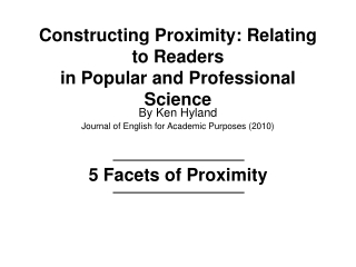 Constructing Proximity: Relating to Readers  in Popular and Professional Science