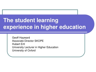 The student learning experience in higher education