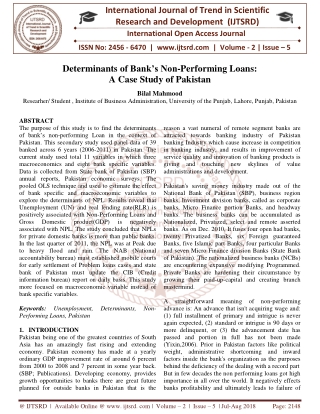 Determinants of Bank's Non Performing Loans A Case Study of Pakistan