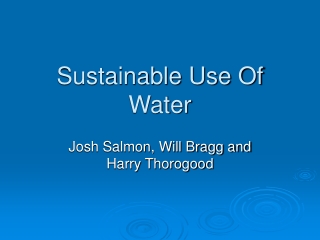 Sustainable Use Of Water