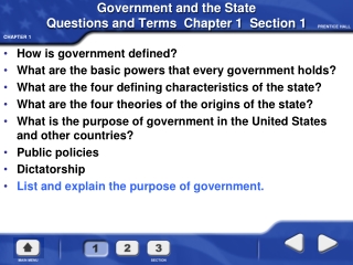 Government and the State Questions and Terms  Chapter 1  Section 1