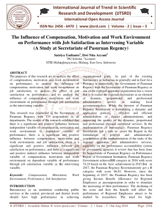 The Influence of Compensation, Motivation and Work Environment on Performance with Job Satisfaction as Intervening Varia