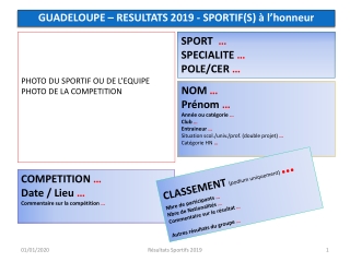 GUADELOUPE – RESULTATS 2019 - SPORTIF(S) à l’honneur