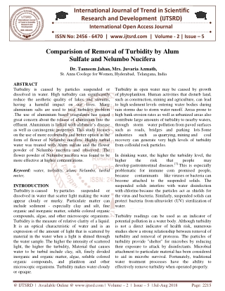 Comparision of Removal of Turbidity by Alum Sulfate and Nelumbo Nucifera