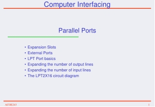 Expansion Slots External Ports LPT Port basics Expanding the number of output lines