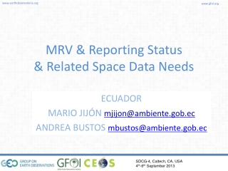 MRV &amp; Reporting Status &amp; Related Space Data Needs