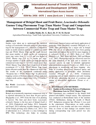 Management of Brinjal Shoot and Fruit Borer, Leucinodes Orbonalis Guenee Using Pheromone Trap Tnau Master Trap and Compa