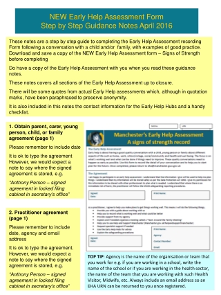 NEW Early Help Assessment Form Step by Step Guidance Notes April 2016
