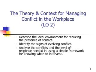 The Theory &amp; Context for Managing Conflict in the Workplace (LO 2)