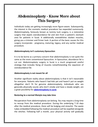 Abdominoplasty - Know More about This Surgery