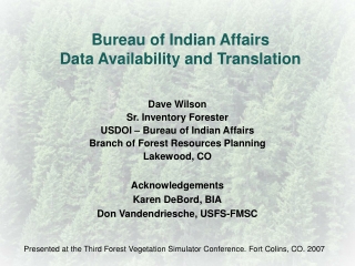 Bureau of Indian Affairs  Data Availability and Translation