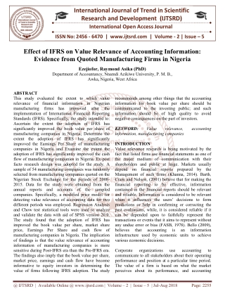 Effect of IFRS on Value Relevance of Accounting Information Evidence from Quoted Manufacturing Firms in Nigeria