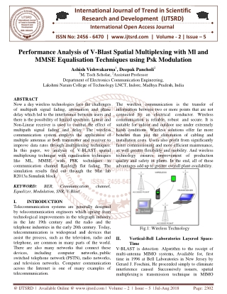 Performance Analysis of V Blast Spatial Multiplexing with Ml and MMSE Equalisation Techniques using Psk Modulation