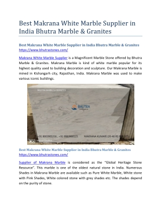 Best Makrana White Marble Supplier in India Bhutra Marble & Granites