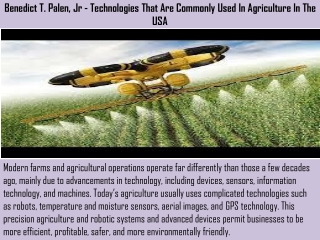 Benedict T. Palen, Jr - Technologies That Are Commonly Used In Agriculture In The USA