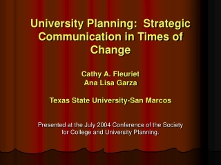 Presented at the July 2004 Conference of the Society for College and University Planning.