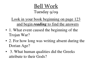 Bell Work Tuesday 9/09