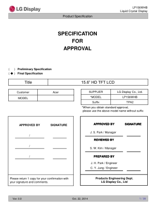 SPECIFICATION FOR APPROVAL