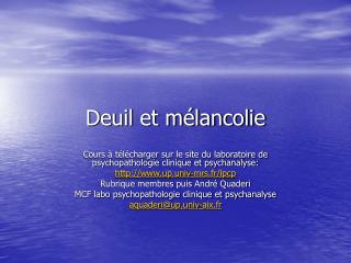 Deuil et mélancolie