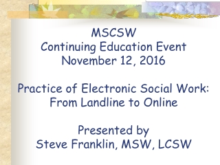 Model Regulatory Standards  for Technology and  Social Work Practice