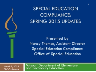 Special education Compliance:   Spring 2015 updates