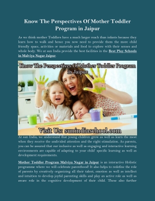Know The Perspectives Of Mother Toddler Program in Jaipur