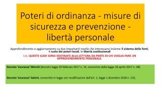 Poteri di ordinanza - misure di sicurezza e prevenzione - libertà personale