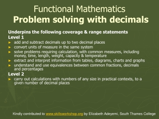 Functional Mathematics Problem solving with decimals