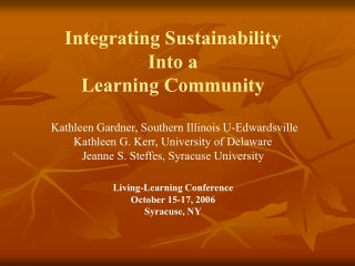 Integrating Sustainability  Into a  Learning Community