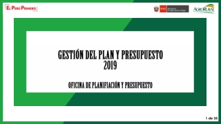 GESTIÓN DEL PLAN Y PRESUPUESTO 2019 OFICINA DE PLANIFIACIÓN Y PRESUPUESTO
