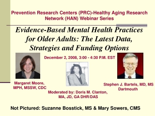 Prevention Research Centers (PRC)-Healthy Aging Research  Network (HAN) Webinar Series