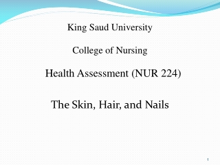 King Saud University College of Nursing Health Assessment (NUR 224) The Skin, Hair, and Nails