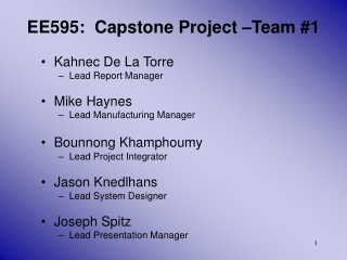 Kahnec De La Torre Lead Report Manager Mike Haynes Lead Manufacturing Manager Bounnong Khamphoumy