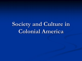 Society and Culture in Colonial America