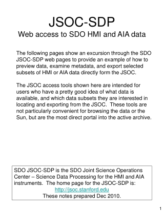 JSOC-SDP Web access to SDO HMI and AIA data