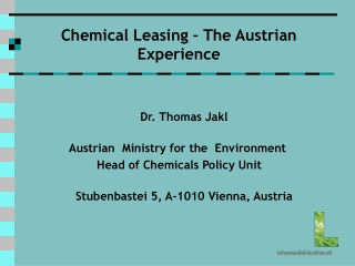 Chemical Leasing – The Austrian Experience