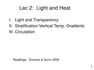 Readings:  Snucins &amp; Gunn 2000