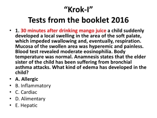 “ Krok -I” Tests from the booklet  2016