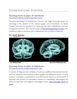 Neurology Doctor in Jaipur- Dr Amit Barala