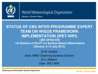 Dr M.  Ondráš Chief, WMO Observing S y stems Division Dr J. Dibbern Chair  IPET WIFI