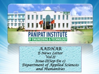 AADHAR  E-News Letter Vol -II Issue-II(Sep-De c) Department of Applied Sciences and Humanities