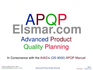 A P Q P Advanced  Product Quality Planning In Consonance with the  AIAG ’s (QS-9000)  APQP Manual