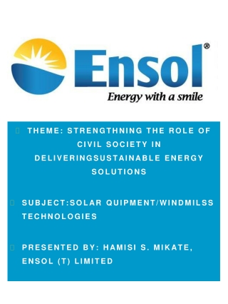 THEME: STRENGTHNING THE ROLE OF CIVIL SOCIETY IN DELIVERINGSUSTAINABLE ENERGY SOLUTIONS