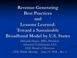 Revenue-Generating Best Practices and Lessons Learned: Toward a Sustainable Broadband Model by U.S. States