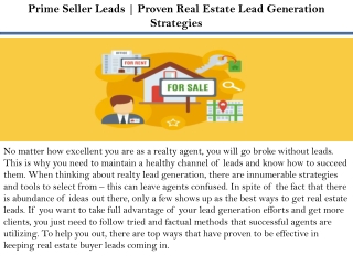 Prime Seller Leads | Proven Real Estate Lead Generation Strategies