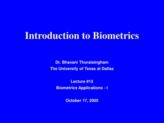 Introduction to Biometrics